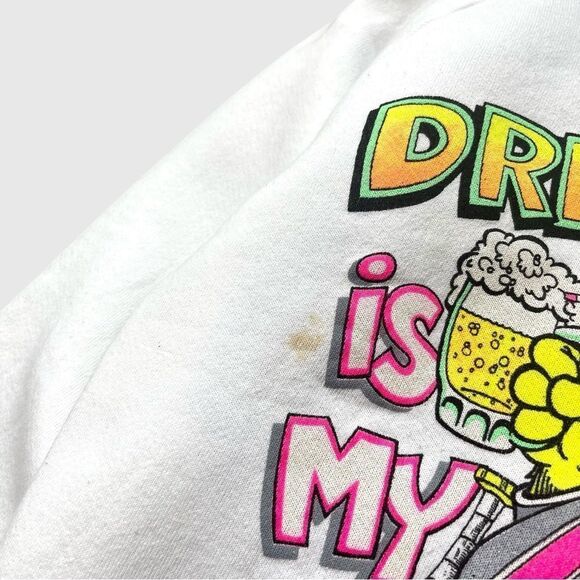 Vtg 80s Fruit Loom Drinking Is My Favorite Sport Sweatshirt, Neon Beer Party S - Picture 4 of 5
